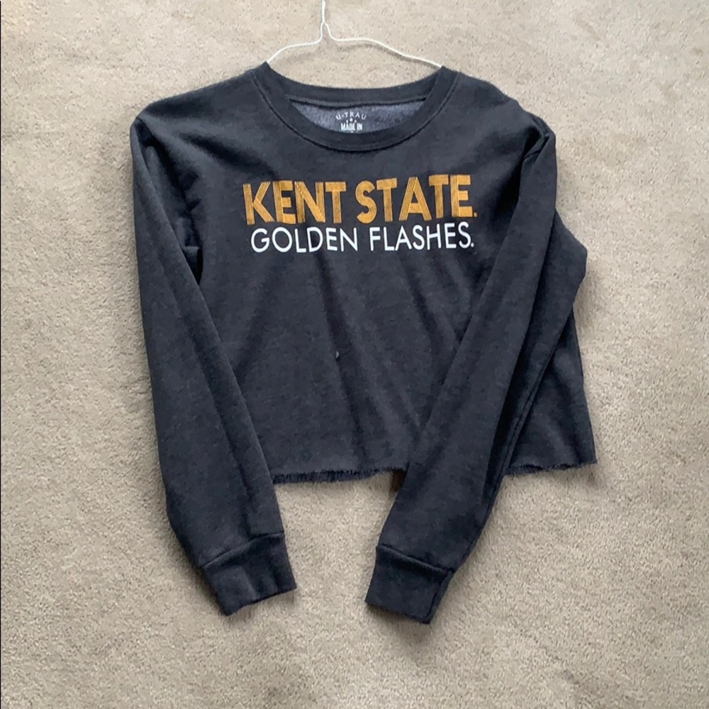 cropped dark grey Kent State University sweatshirt